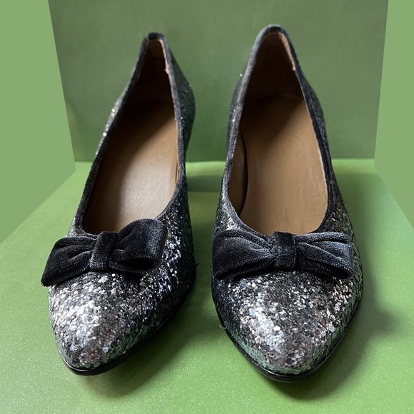 L.L.Bean Signature Bow Kitten Heel Sparkle Women's Storm Blue plus cloth storage - Picture 1 of 10